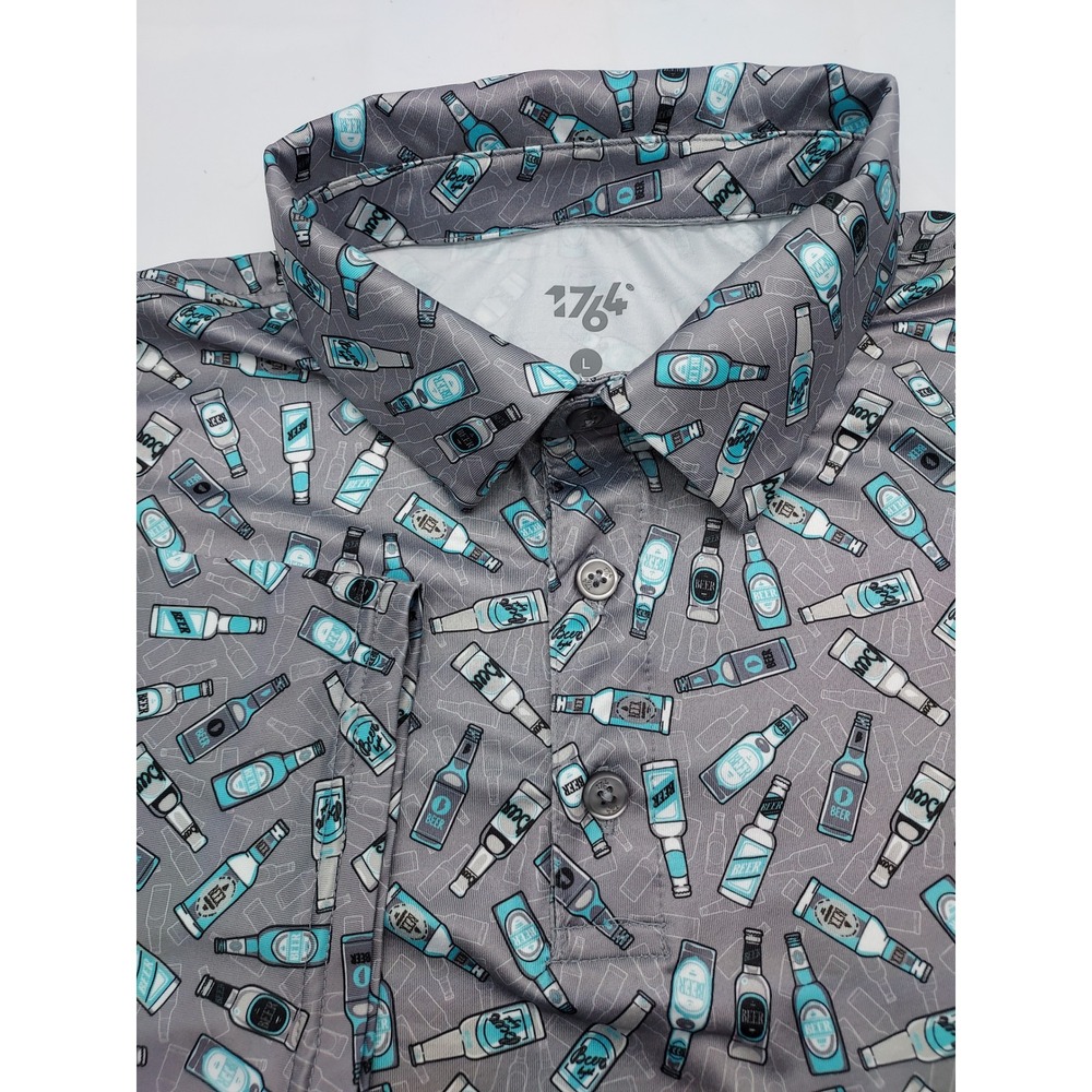 1776 Beer Bottle Print Golf Polo Shirt Mens‎ Large Short Sleeve